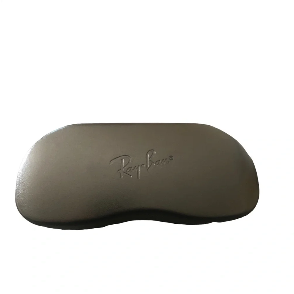 Ray-Ban Sunglass Case Lined Interior Black Leather W/Logo 7X2.5 Hinged Open